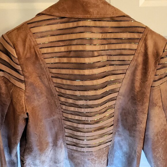 Frank Lyman Montreal | New Never Worn Chestnut Moto Jacket w/ Gold Embellishment - Picture 4 of 16